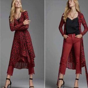 Cabi 5771 Siren Wrap MIDI Dress Womens Size Medium Red Animal Print Long Sleeve